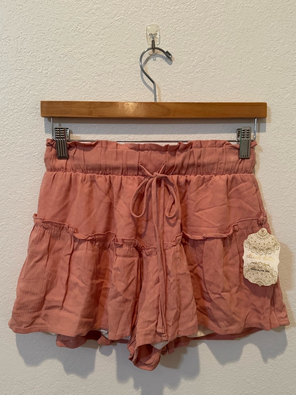 Altar'd State Mauve Ruffle Tiered Drawstring Shorts